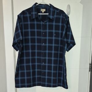 Haggar Navy and Light Blue Plaid Short Sleeve Button-Down Shirt